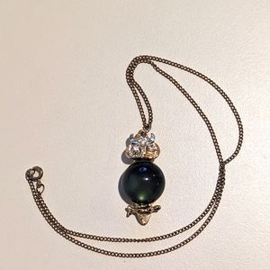 Vintage Jelly Belly Owl with Clear Rhinestone Eyes Pendant Necklace